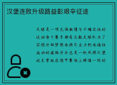 汉堡连败升级路益彰艰辛征途
